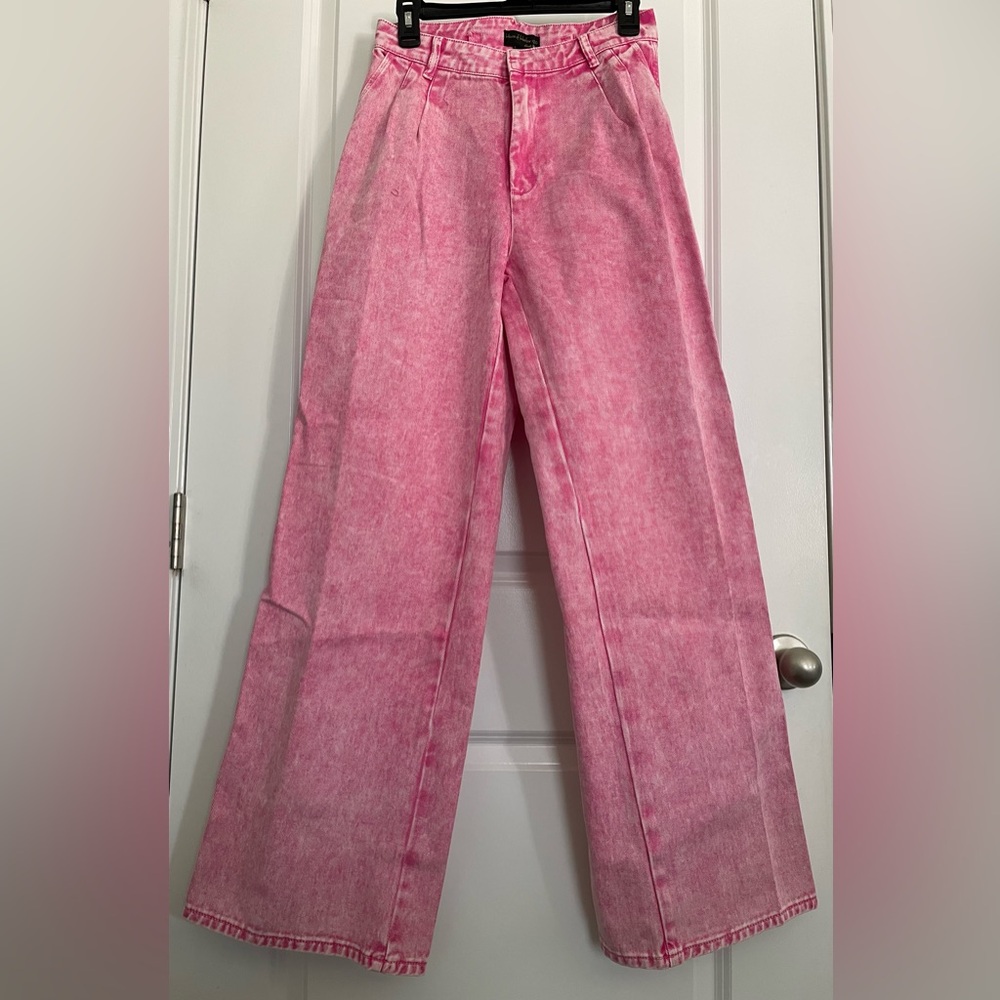 NWT House Of Harlow 1960 Acid Wash Wide Leg High Waist Jeans Pink size 28